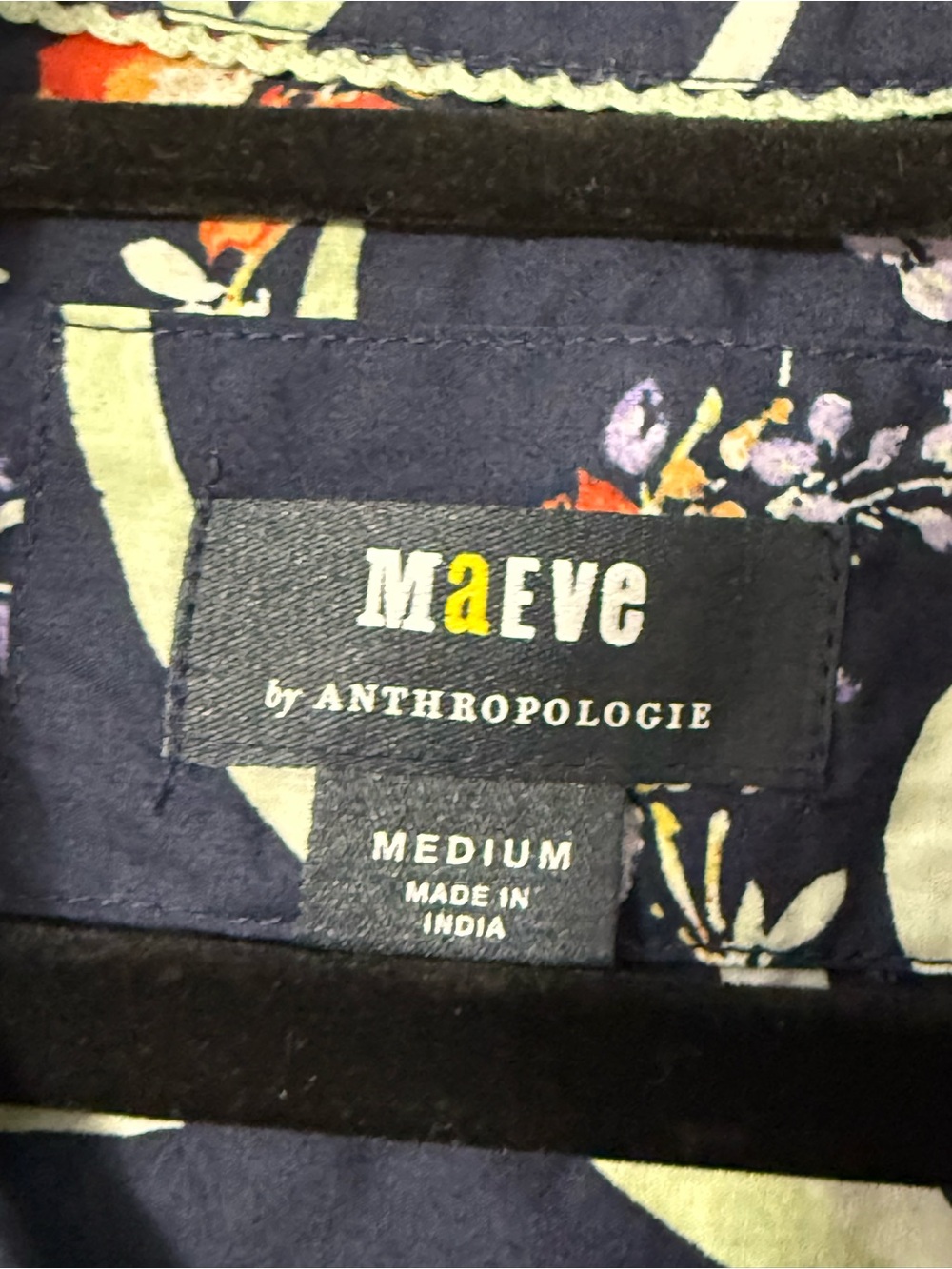 Anthropologie Maeve The Zooey Bubble-Sleeve floral Blouse navy button medium - Picture 3 of 7